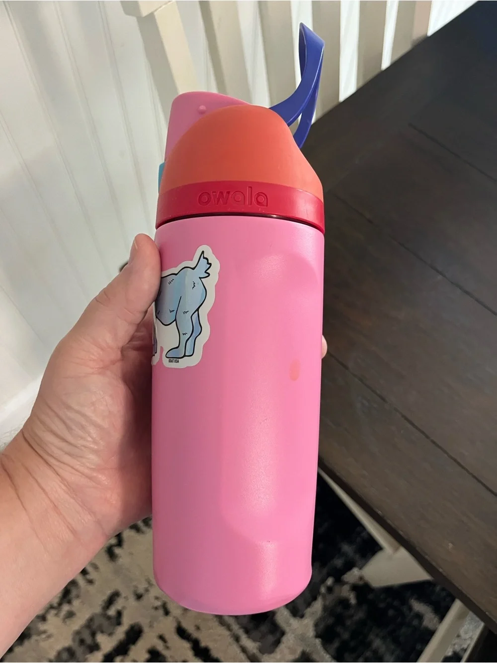 Owala Pink Insulated Water Bottle with Red Accent